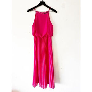 Sam Edelman Hot Pink Pleated Midi Dress | Blouson Bodice Size S